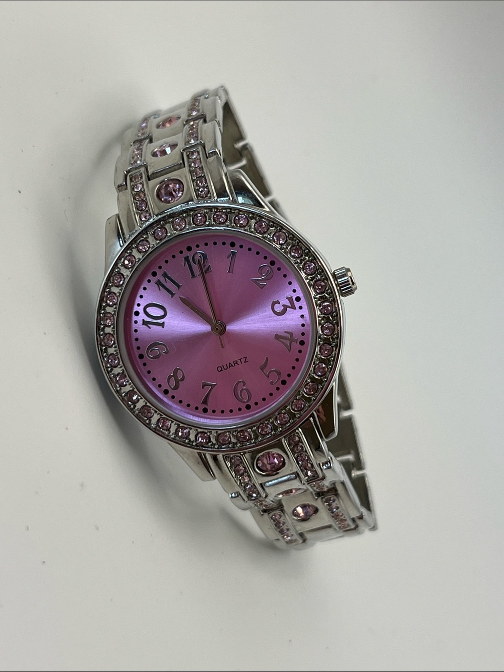 Women's Pink Crystal Accent Stainless Steel Quartz Watch
